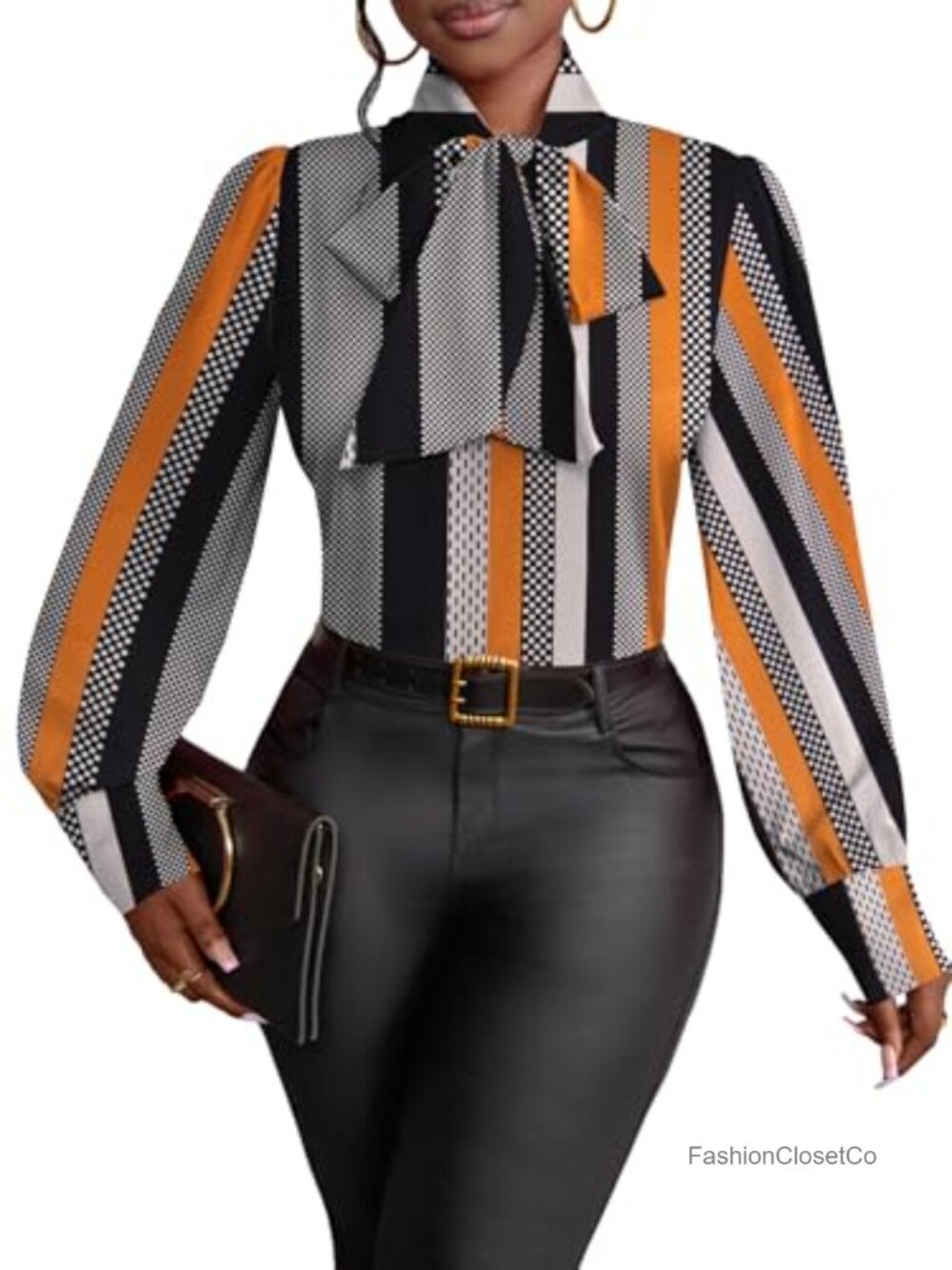 Women's Bow Tie Neck Elegant Blouse Long Sleeve Office Top
